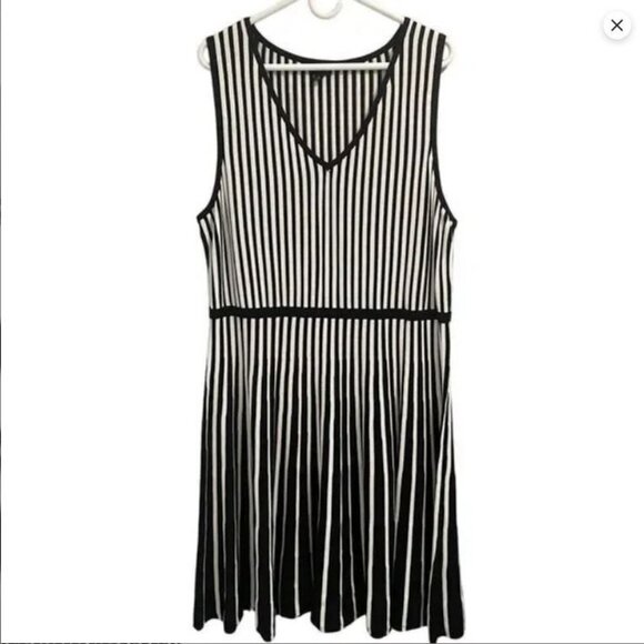 Retired! Black & White Stripe Sweater-Knit Skater Dress - Picture 3 of 5